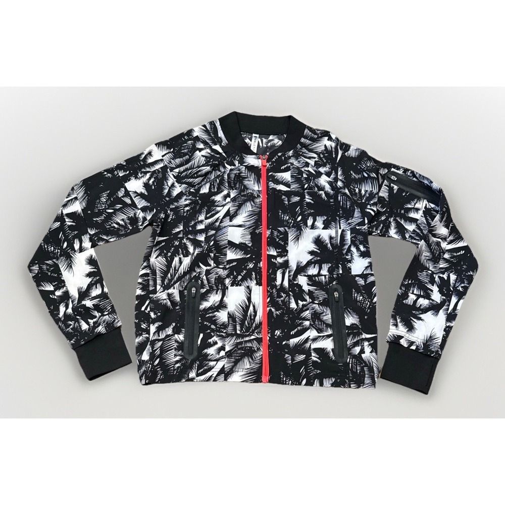Fabletics Women's Diana Full Zip Bomber Jacket Palm Tree Print Sz:S Thumbholes
